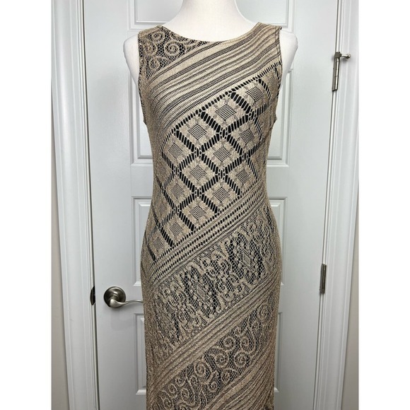 BEAUTIFUL Vintage Harlow 10 Knit Crochet Fringed Lace Stretchy Tank Maxi Dress - Picture 10 of 11